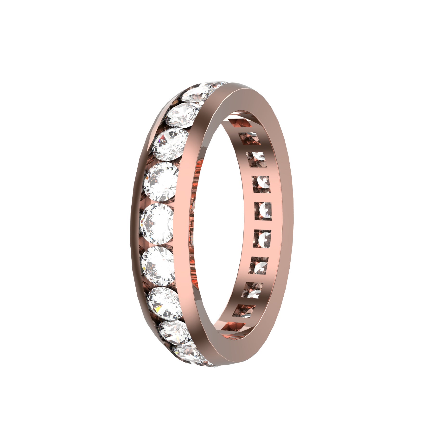 everlasting wedding band, 18 k pink gold, 0,07 ct round natural diamonds, weight about 3,90 g. (0,14 oz), width 4,20 mm