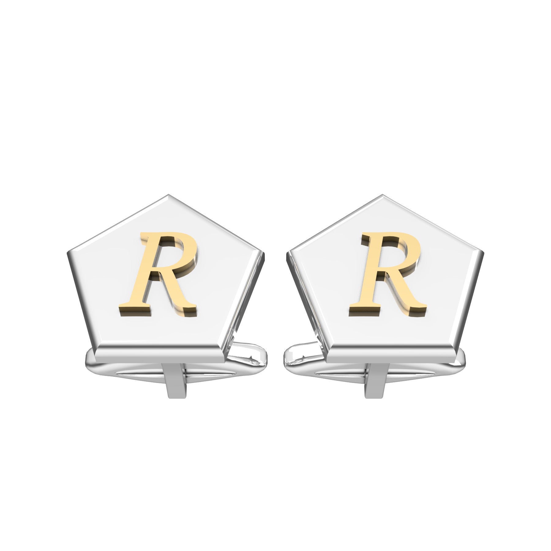 pentagonal cufflinks,18 K white gold, weight about 13,8 g (0.49 oz) size 16,1x15,3x3 mm max