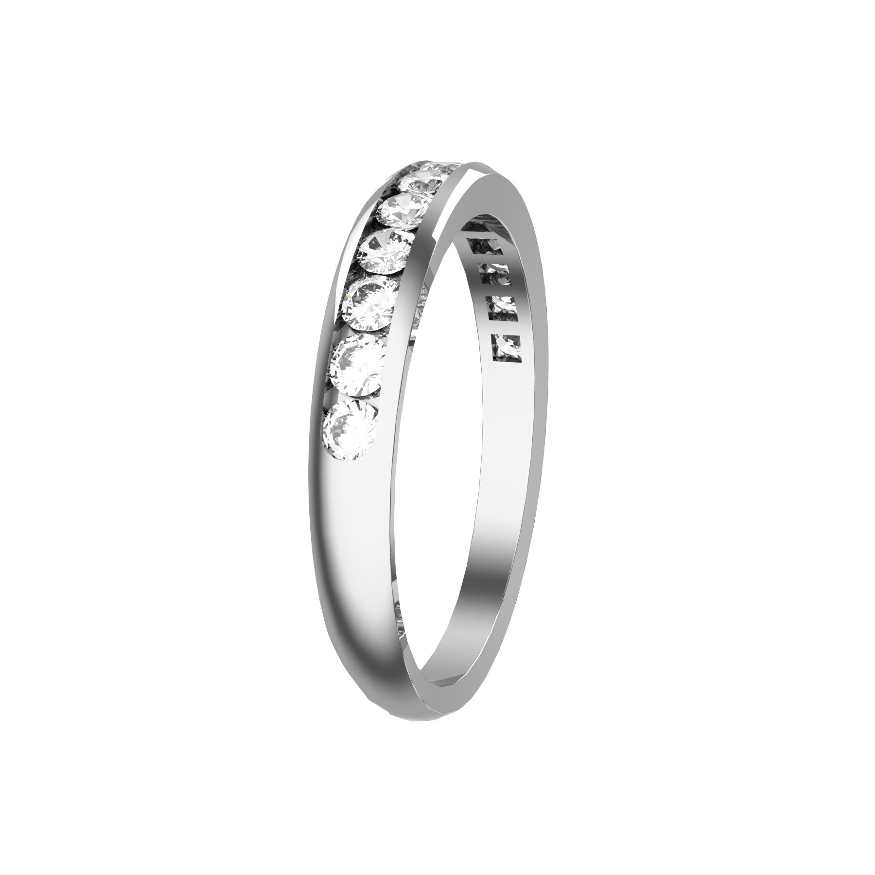 half wedding band, 18 k white gold, 0,03 ct round natural diamonds, weight about 2,60 g. (0.09 oz), width 3,20 mm