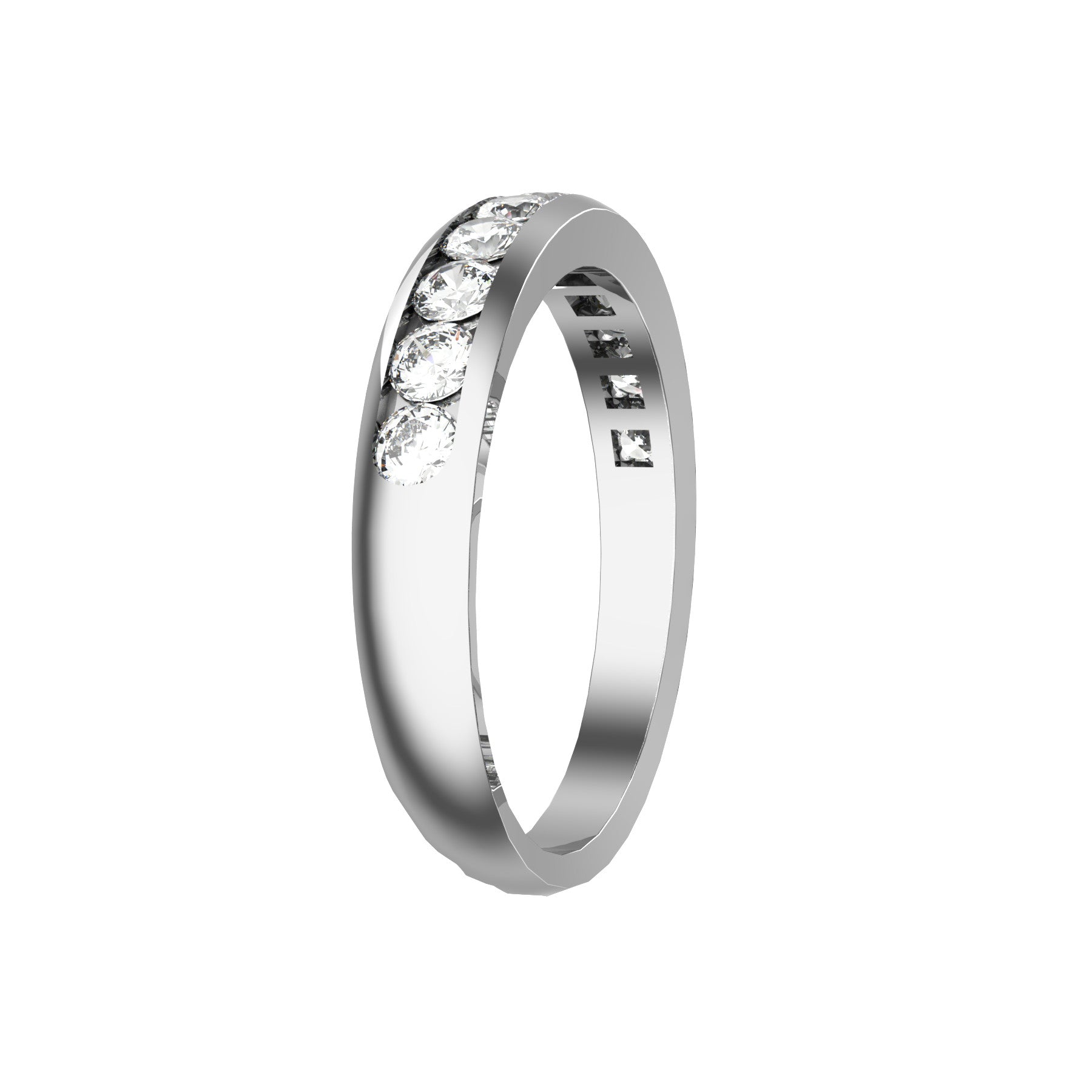 half wedding band, 18 k white gold, 0,05 ct round natural diamonds, weight about 3,50 g. (0.12 oz), width 3,70 mm