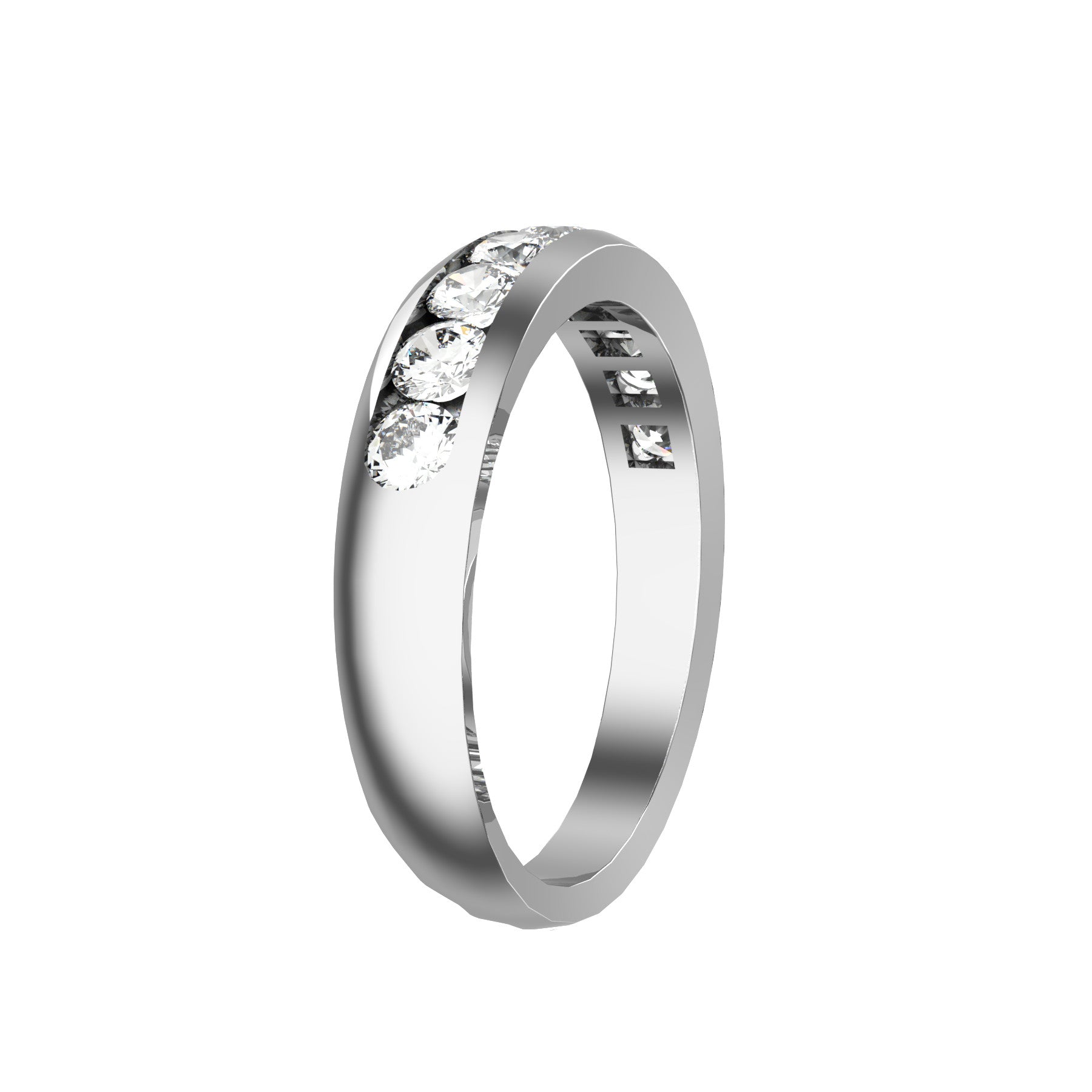 half wedding band, 18 k white gold, 0,07 ct round natural diamonds, weight about 3,90 g. (0.14 oz), width 4,20 mm