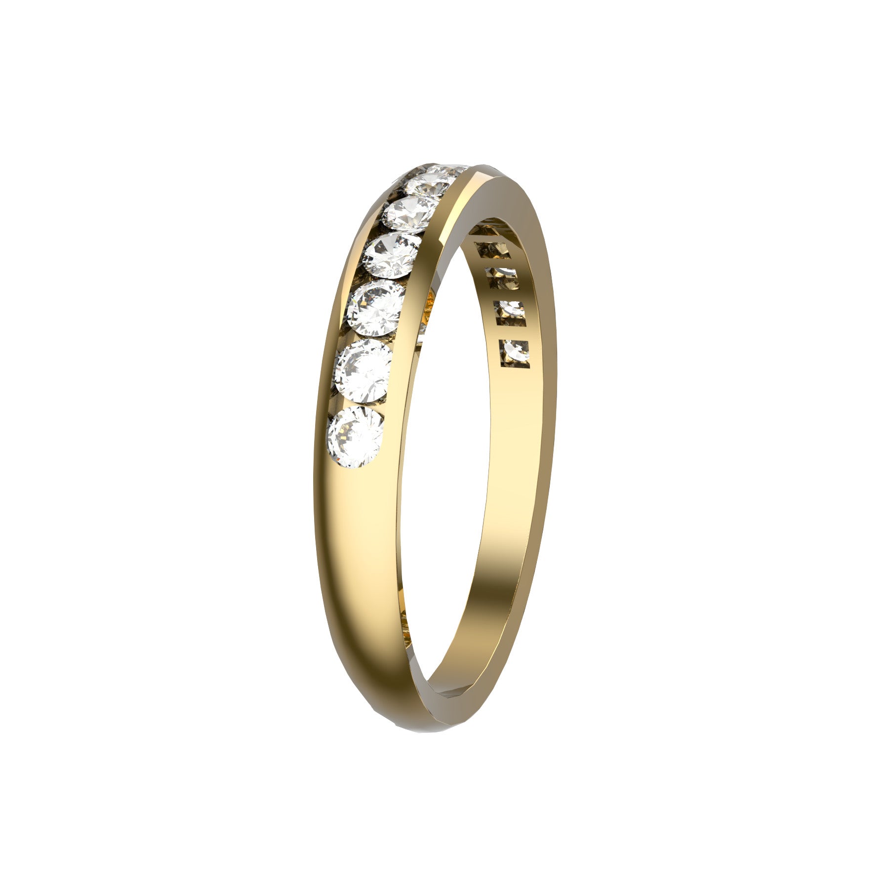 half wedding band, 18 k yellow gold, 0,03 ct round natural diamonds, weight about 2,60 g. (0.09 oz), width 3,20 mm