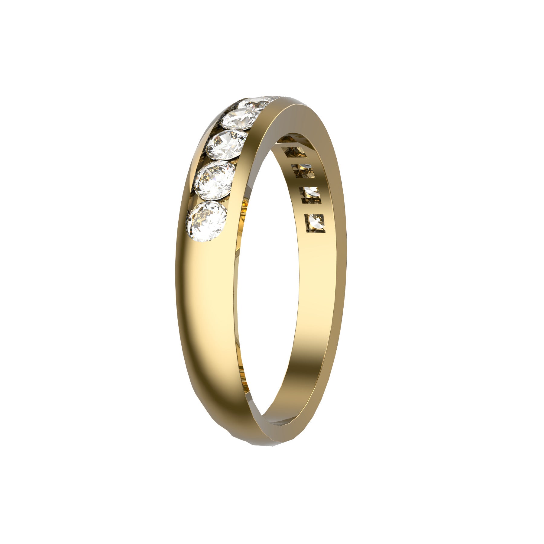 half wedding band, 18 k yellow gold, 0,05 ct round natural diamonds, weight about 3,50 g. (0.12 oz), width 3,70 mm