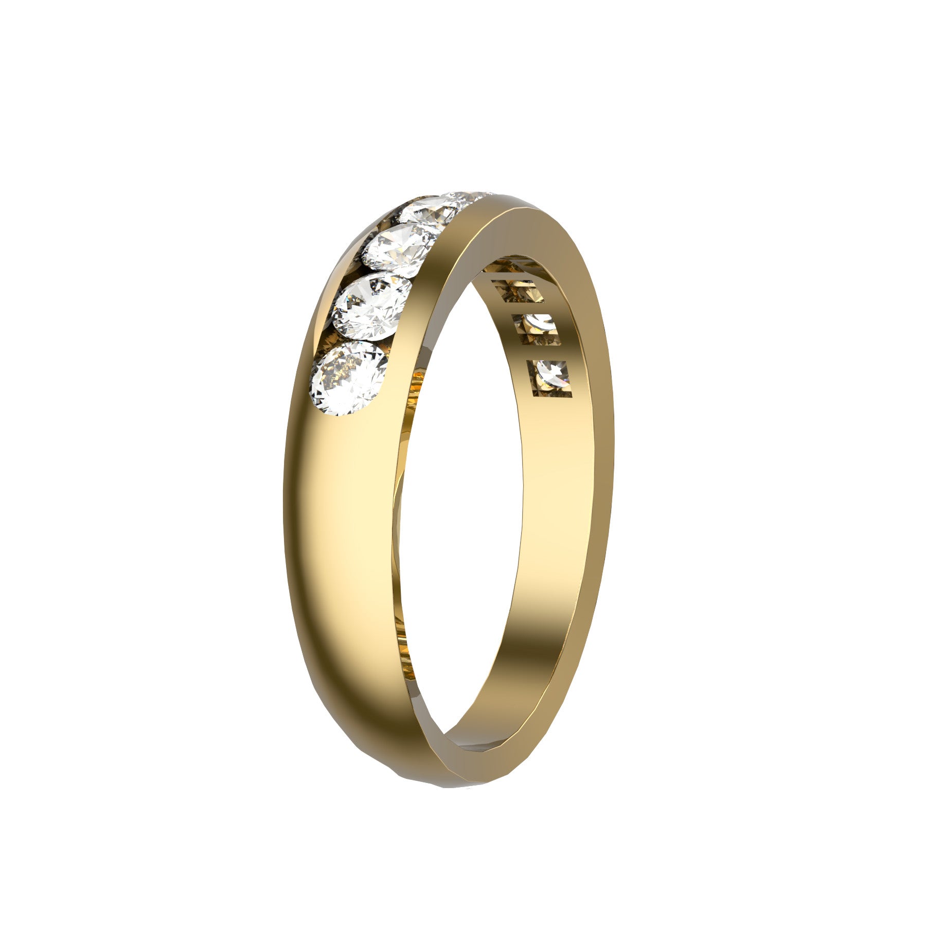 half wedding band, 18 k yellow gold, 0,07 ct round natural diamonds, weight about 3,90 g. (0.14 oz), width 4,20 mm