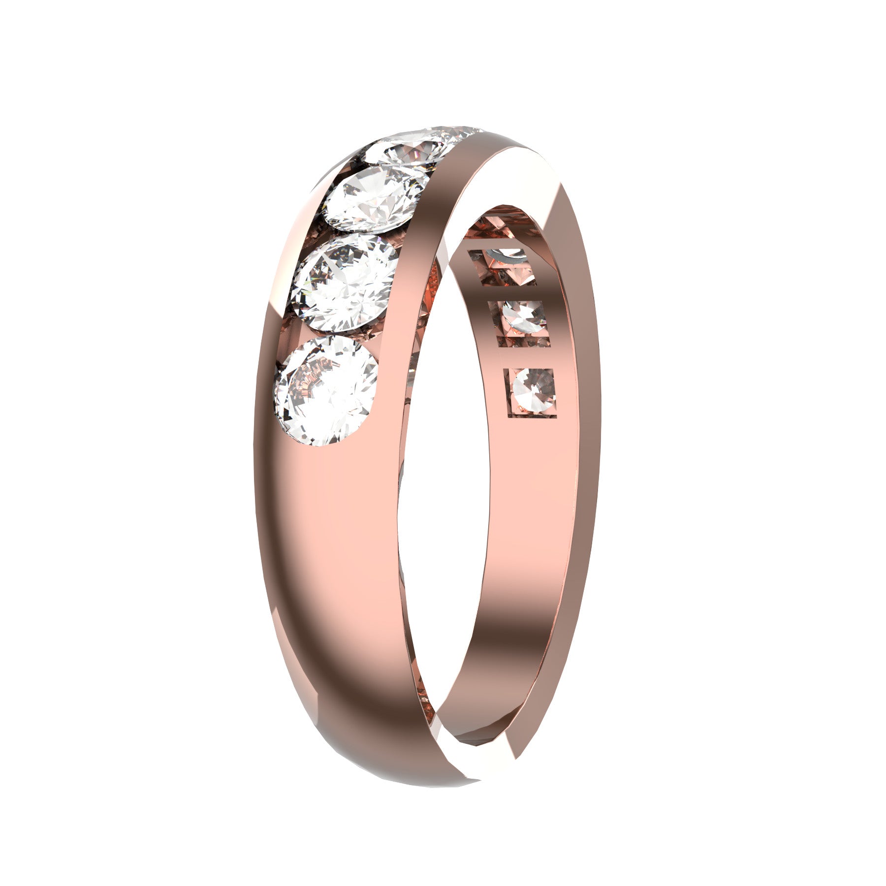 half wedding band, 18 k pink gold, 0,13 ct round natural diamonds, weight about 4,90 g. (0.17 oz), width 5,00 mm