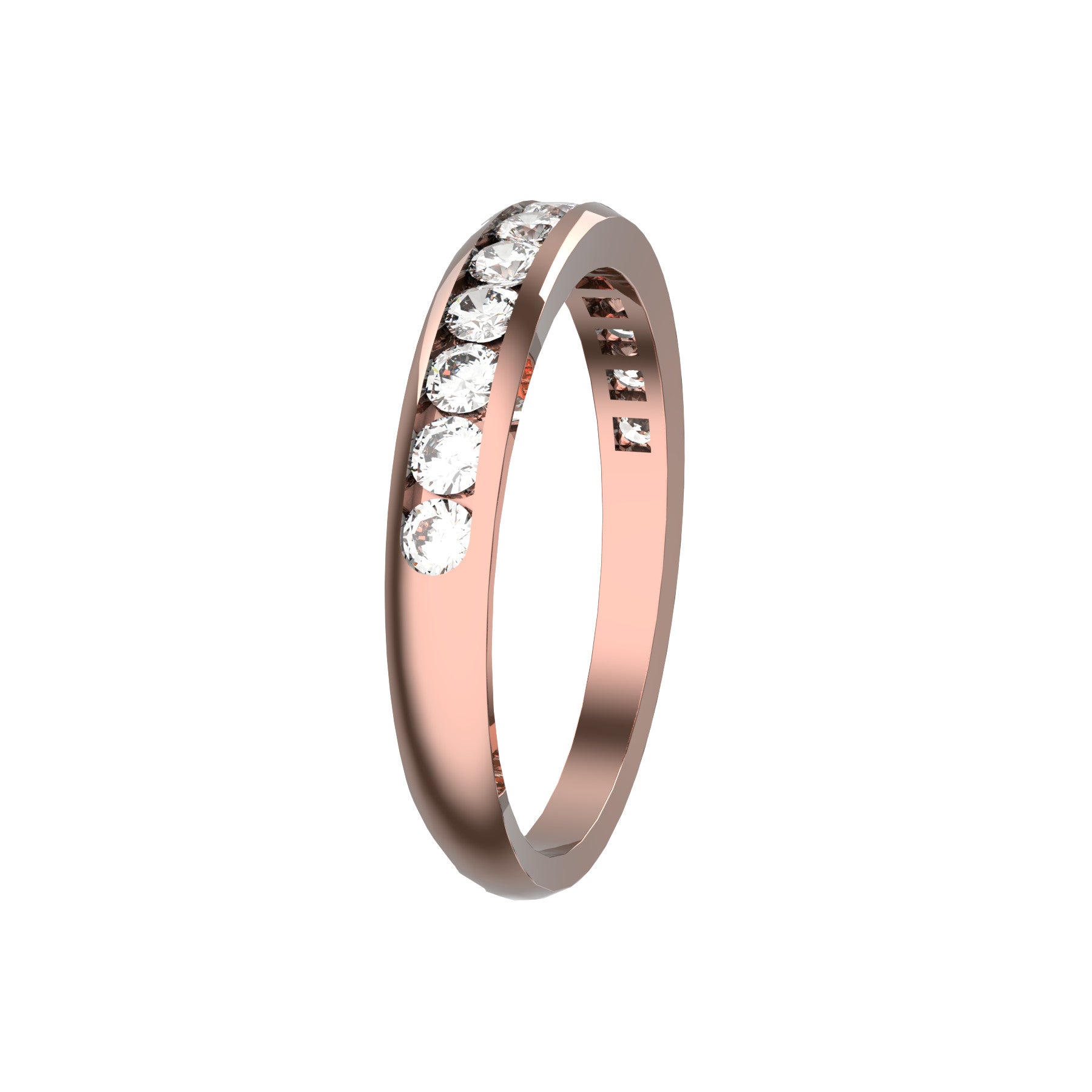 half wedding band, 18 k pink gold, 0,03 ct round natural diamonds, weight about 2,60 g. (0.09 oz), width 3,20 mm