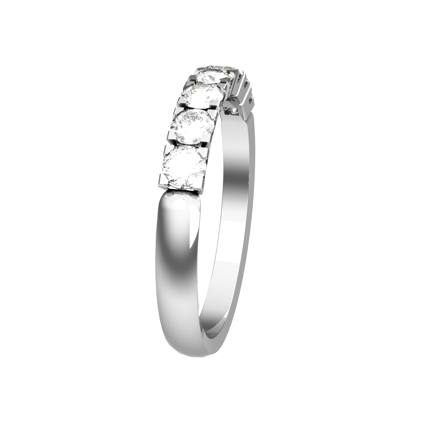 forever half wedding ring, 18 K white gold, 0,07 ct round natural diamond, weight about 2,6 g. (0.09 oz), width 2,70 mm