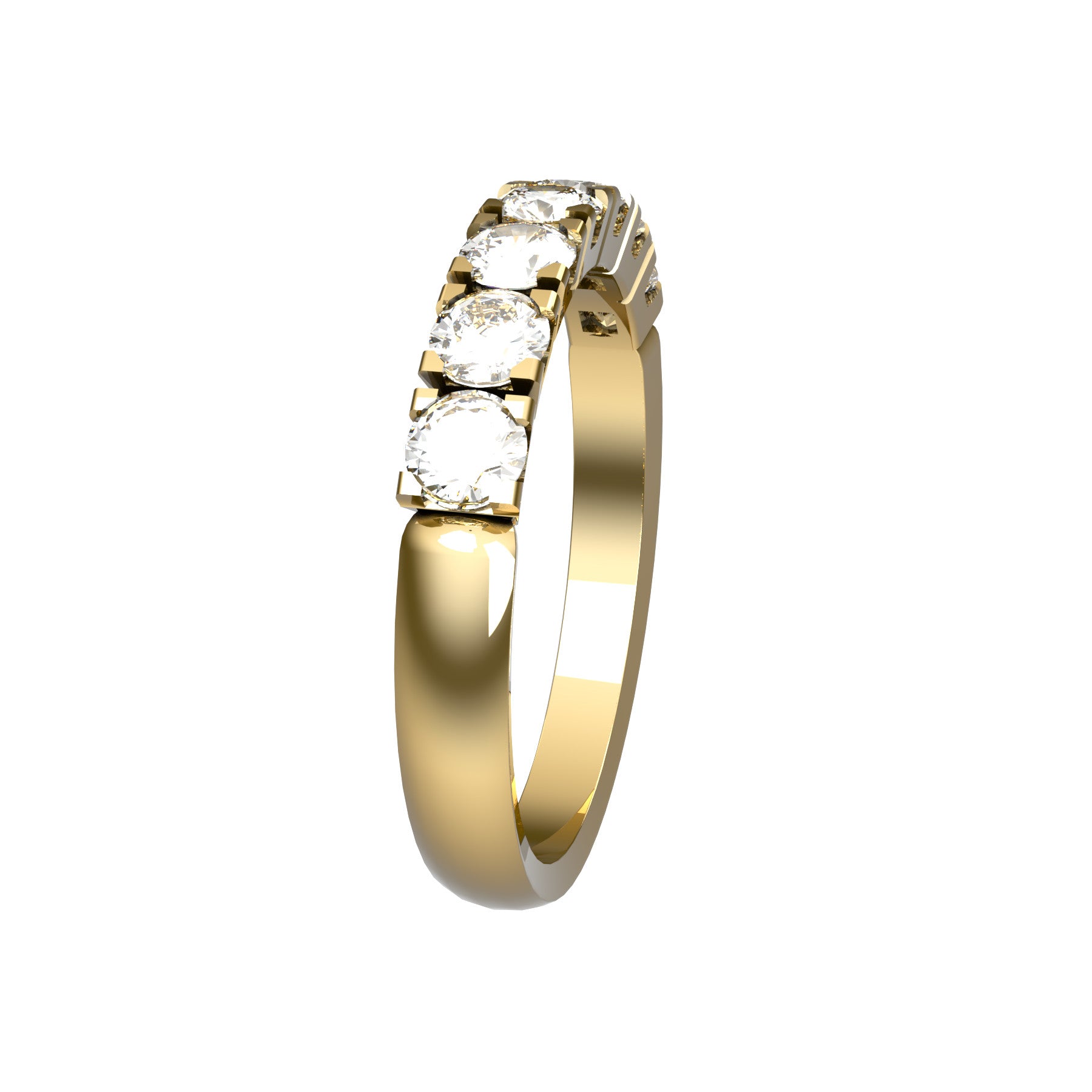 forever half wedding ring , 18 K yellow gold, 0,10 ct round natural diamond, weight about 3,3 g. (0.11 oz), width 3,0 mm