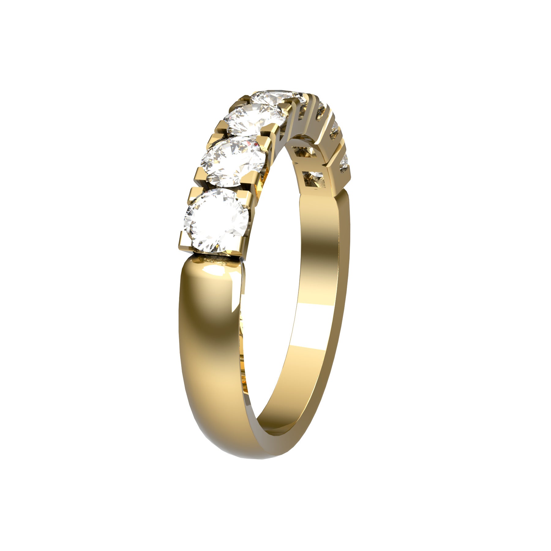 forever half wedding ring , 18 K yellow gold, 0,13 ct round natural diamond, weight about 3,6 g. (0.12 oz), width 3,3 mm