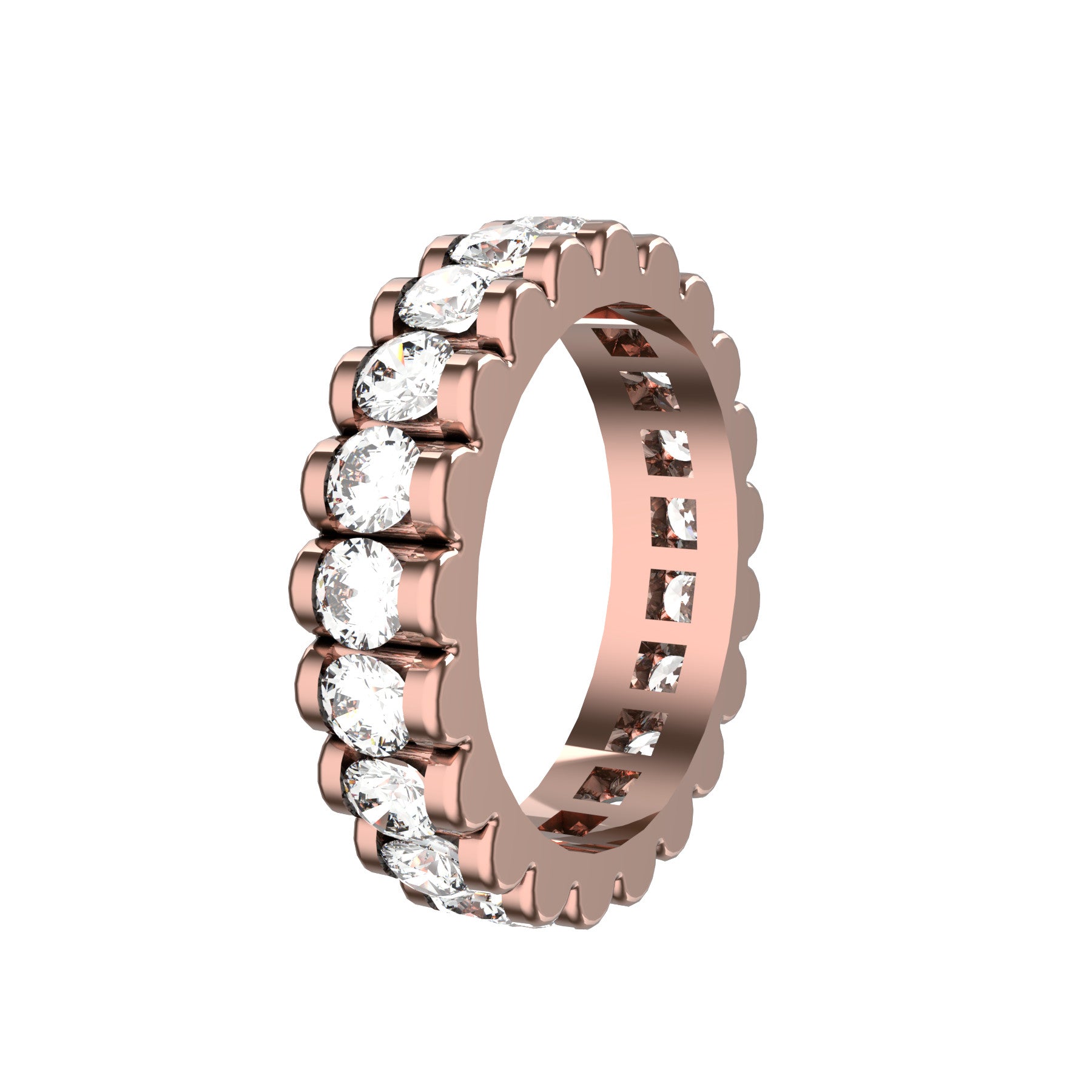 loving flower wedding band, 18 k pink gold, 0,10 ct round natural diamonds, weight about 5,8 g. (0.20 oz), width 4,80 mm