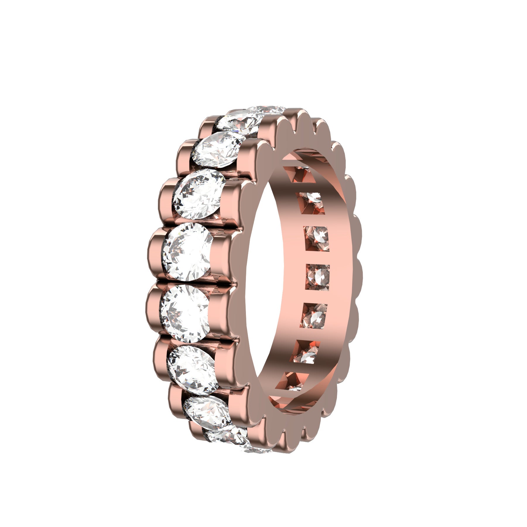 loving flower wedding band, 18 k pink gold, 0,13 ct round natural diamonds, weight about 7,0 g. (0.25 oz), width 5,30 mm