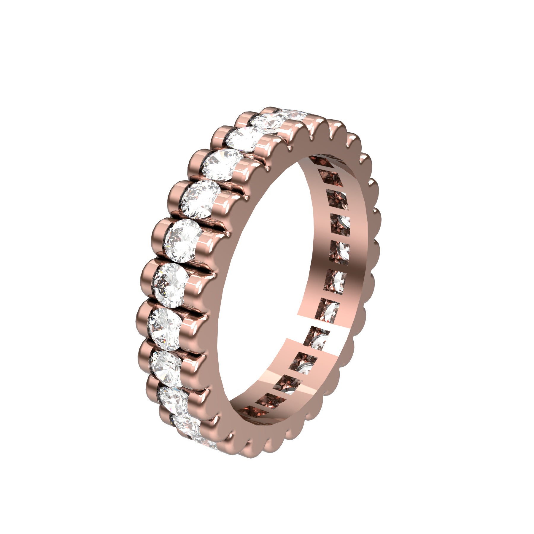 loving flower wedding band, 18 k pink gold, 0,05 ct round natural diamonds, weight about 4,5 g. (0.16 oz), width 4,20 mm