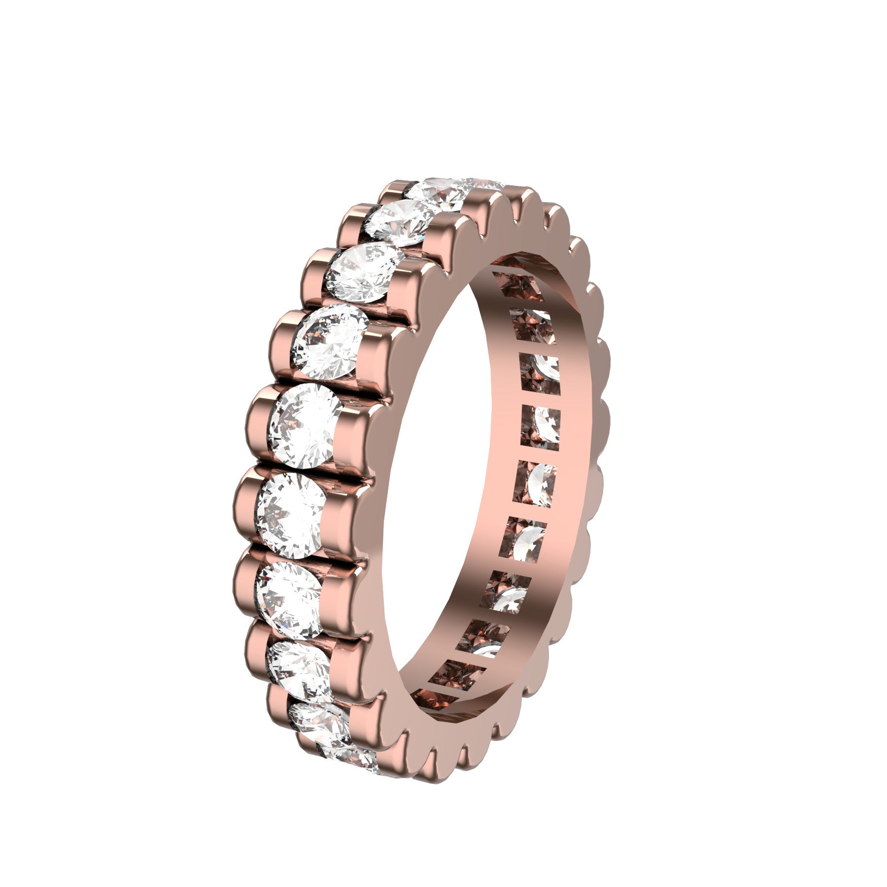 loving flower wedding band, 18 k pink gold, 0,07 ct round natural diamonds, weight about 4,9 g. (0.17 oz), width 4,40 mm