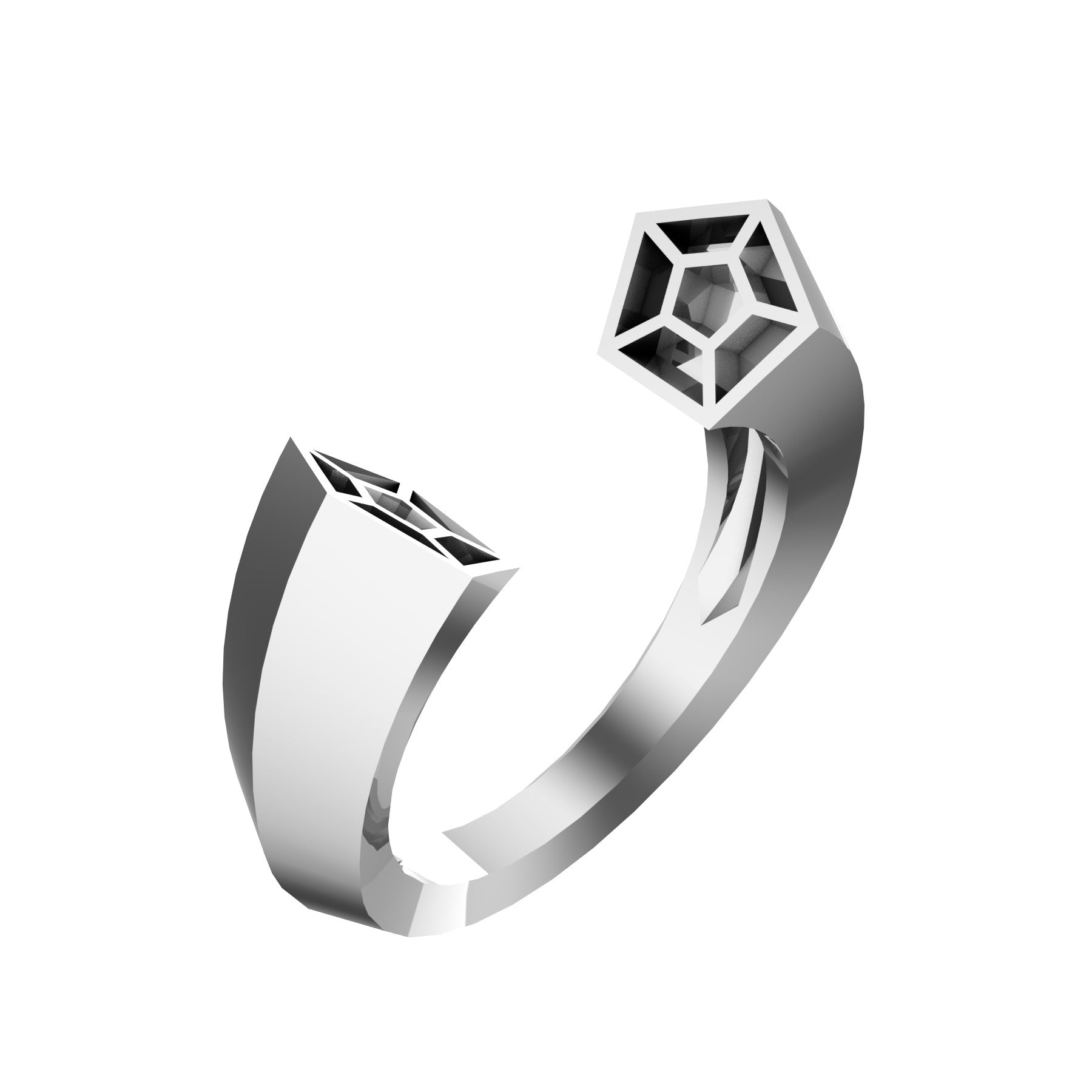 Open pentagonal ring, sterling silver, weight about 5,00 g (0,18 oz), width 7,1 mm