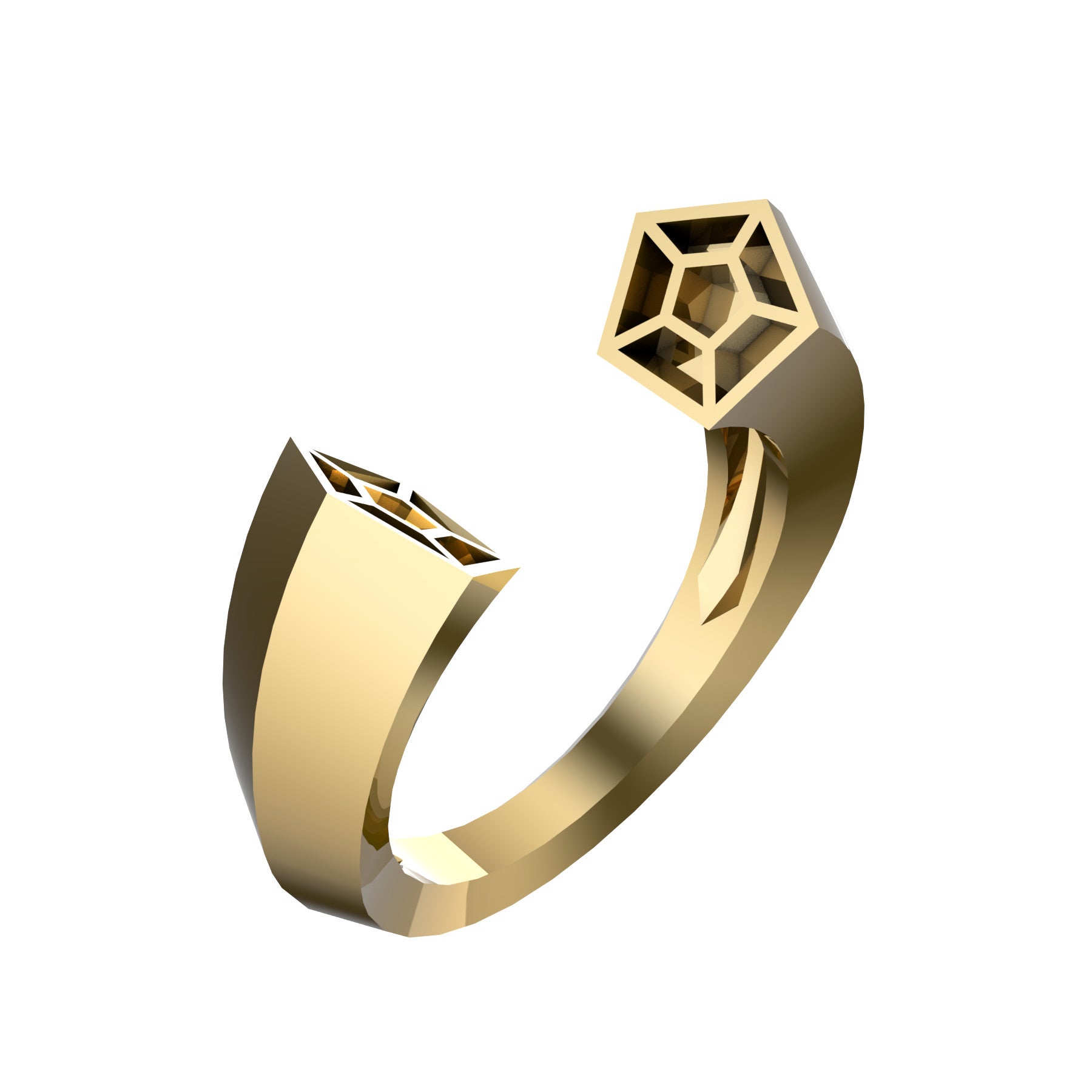 open penta ring, 18 k yellow gold, weight about 6,00 g (0,21 oz), width 7,1 mm