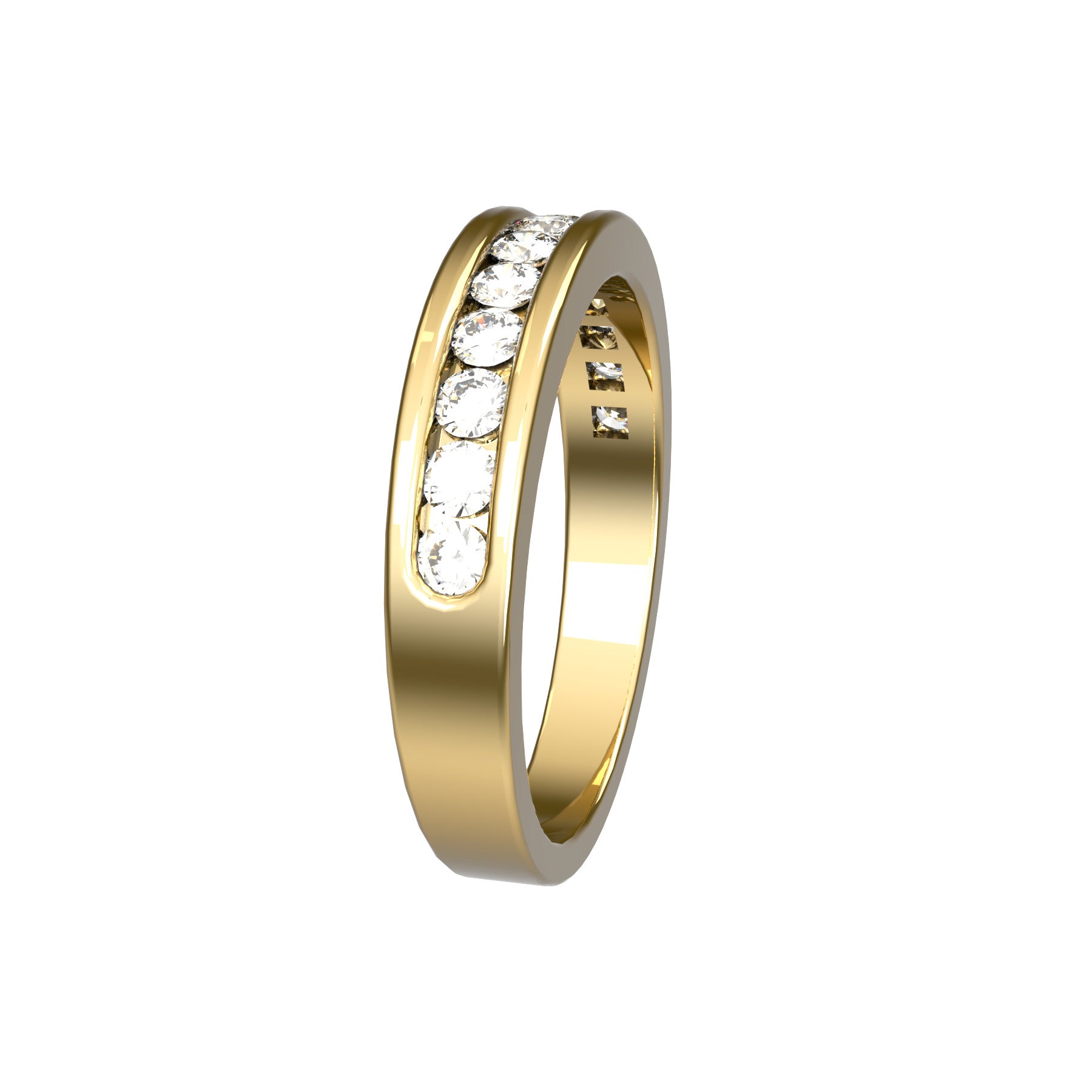 perpetual half wedding ring, 18 K yellow gold, 0,03 ct round natural diamond, weight about 3,8 g. (0.13 oz), width 4,00 mm