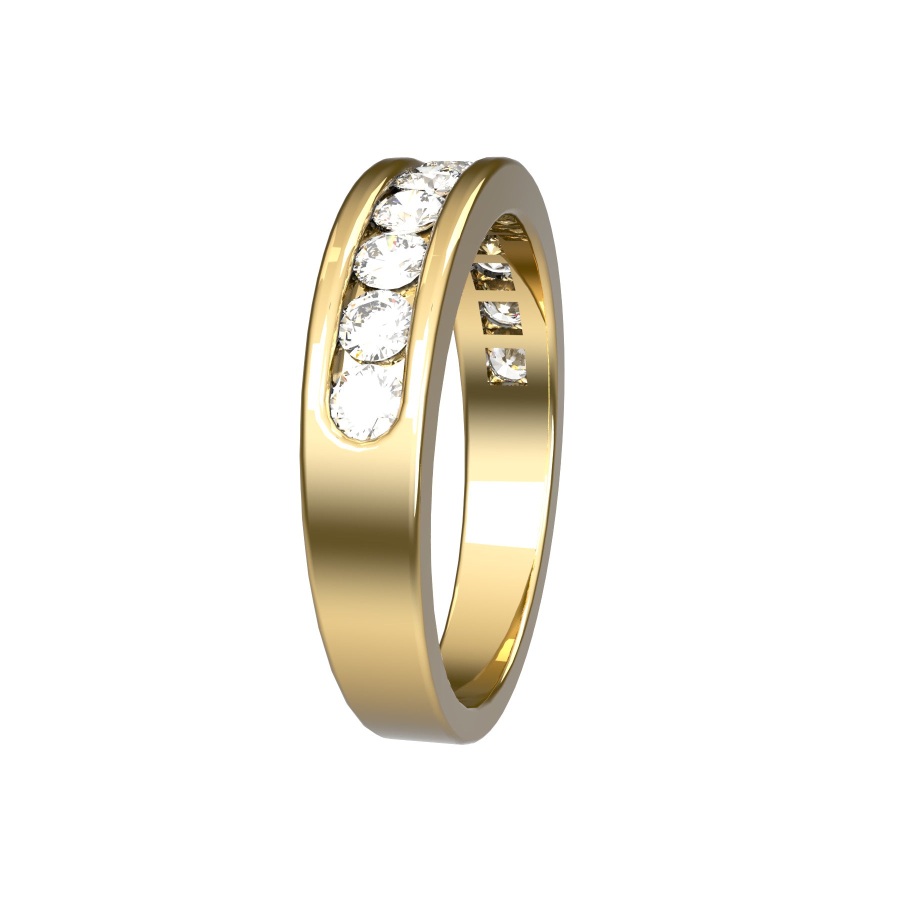 perpetual half wedding ring, 18 K yellow gold, 0,05 ct round natural diamond, weight about 4,1 g. (0.14 oz), width 4,50 mm