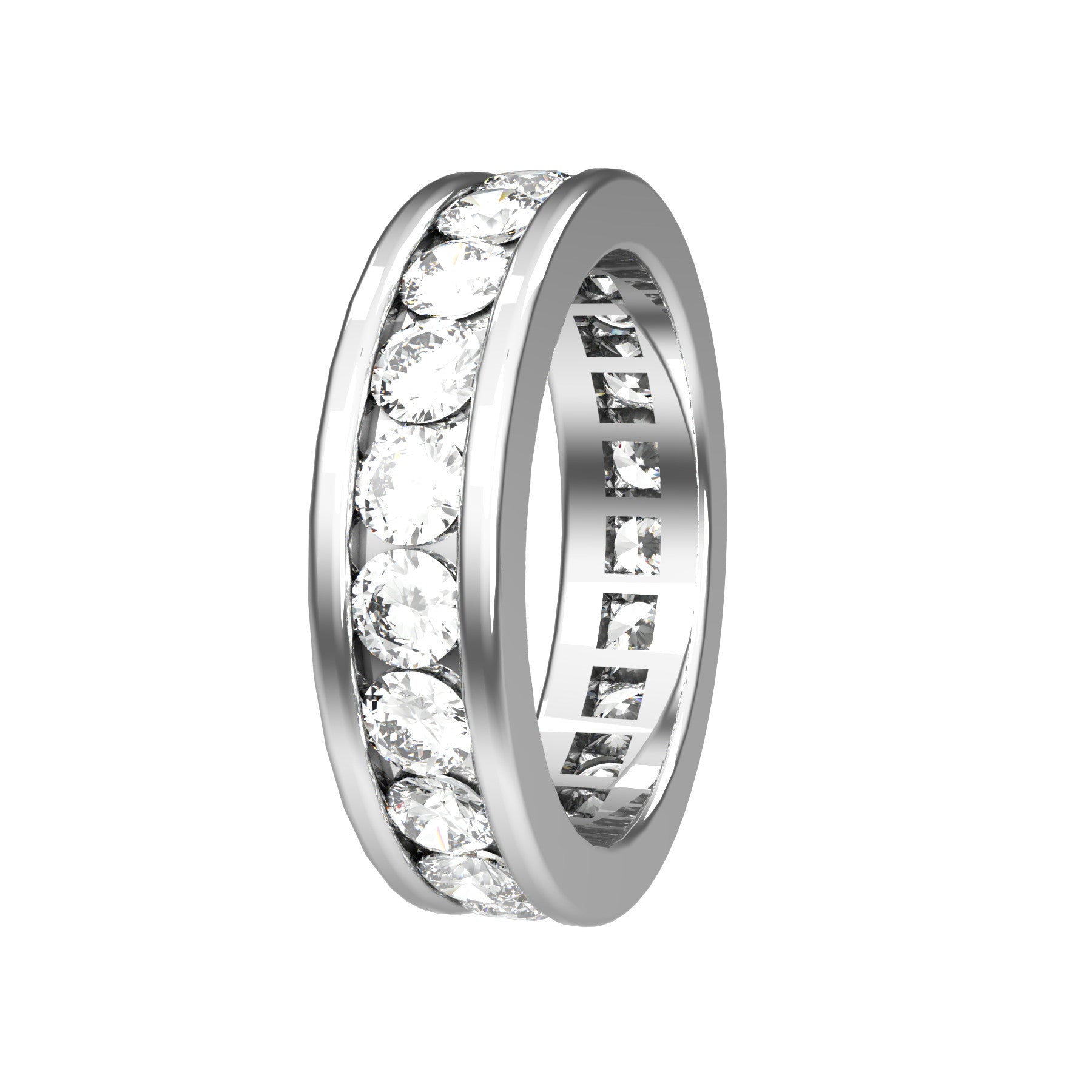 perpetual wedding ring, 18 K white gold, 0,10 ct round natural diamond, weight about 6,4 g. (0.22 oz), width 5,20 mm