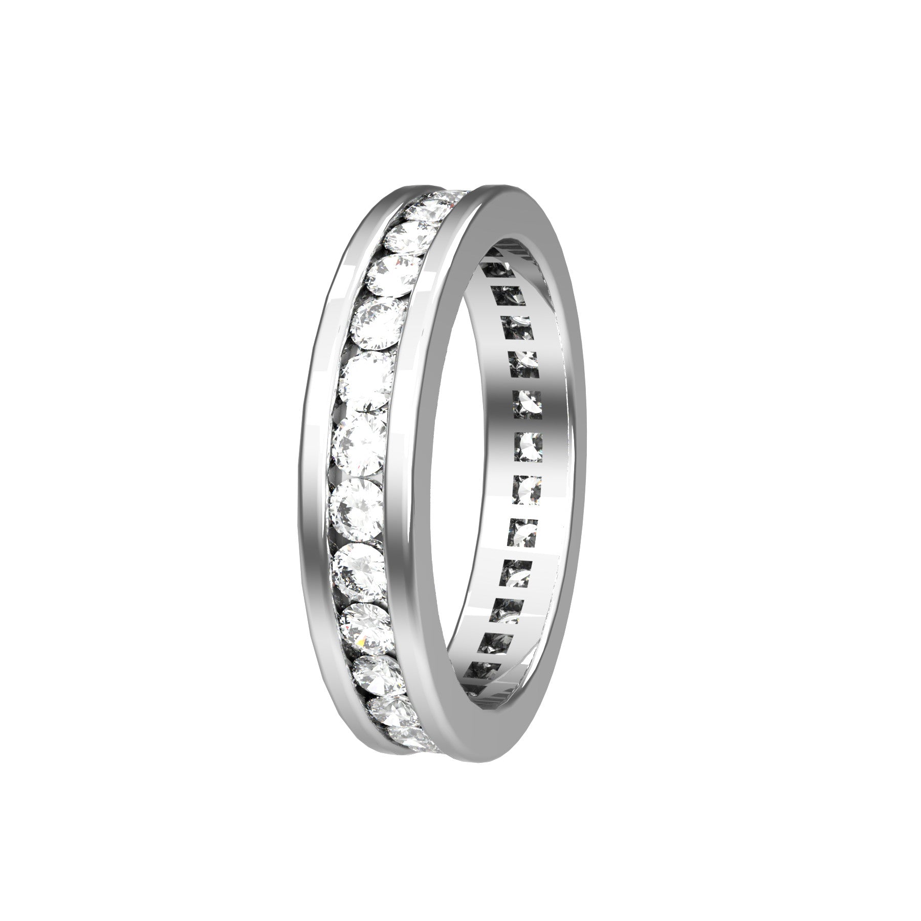 perpetual wedding ring, 18 K white gold, 0,03 ct round natural diamond, weight about 4,2 g. (0.15 oz), width 4,00 mm