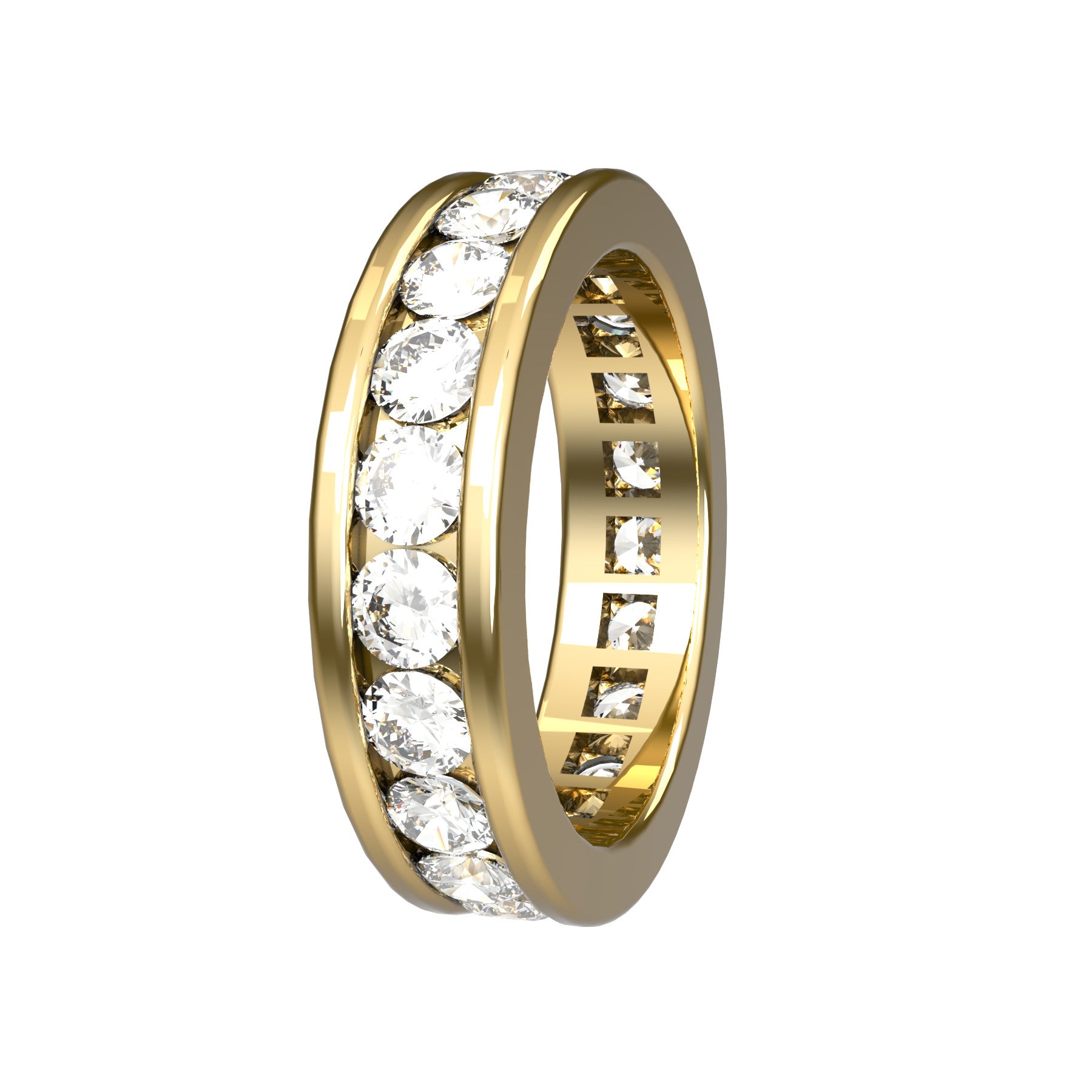 perpetual wedding ring, 18 K yellow gold, 0,10 ct round natural diamond, weight about 6,4 g. (0.22 oz), width 5,20 mm