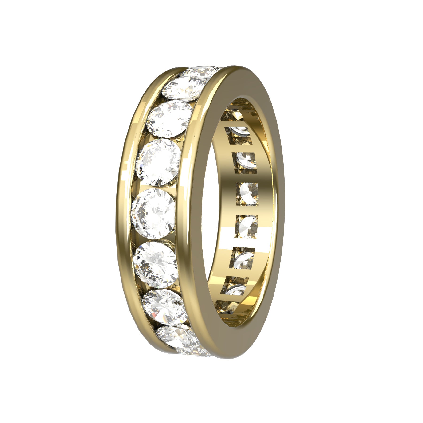 perpetual wedding ring, 18 K yellow gold, 0,13 ct round natural diamond, weight about 6,8 g. (0.24 oz), width 5,40 mm