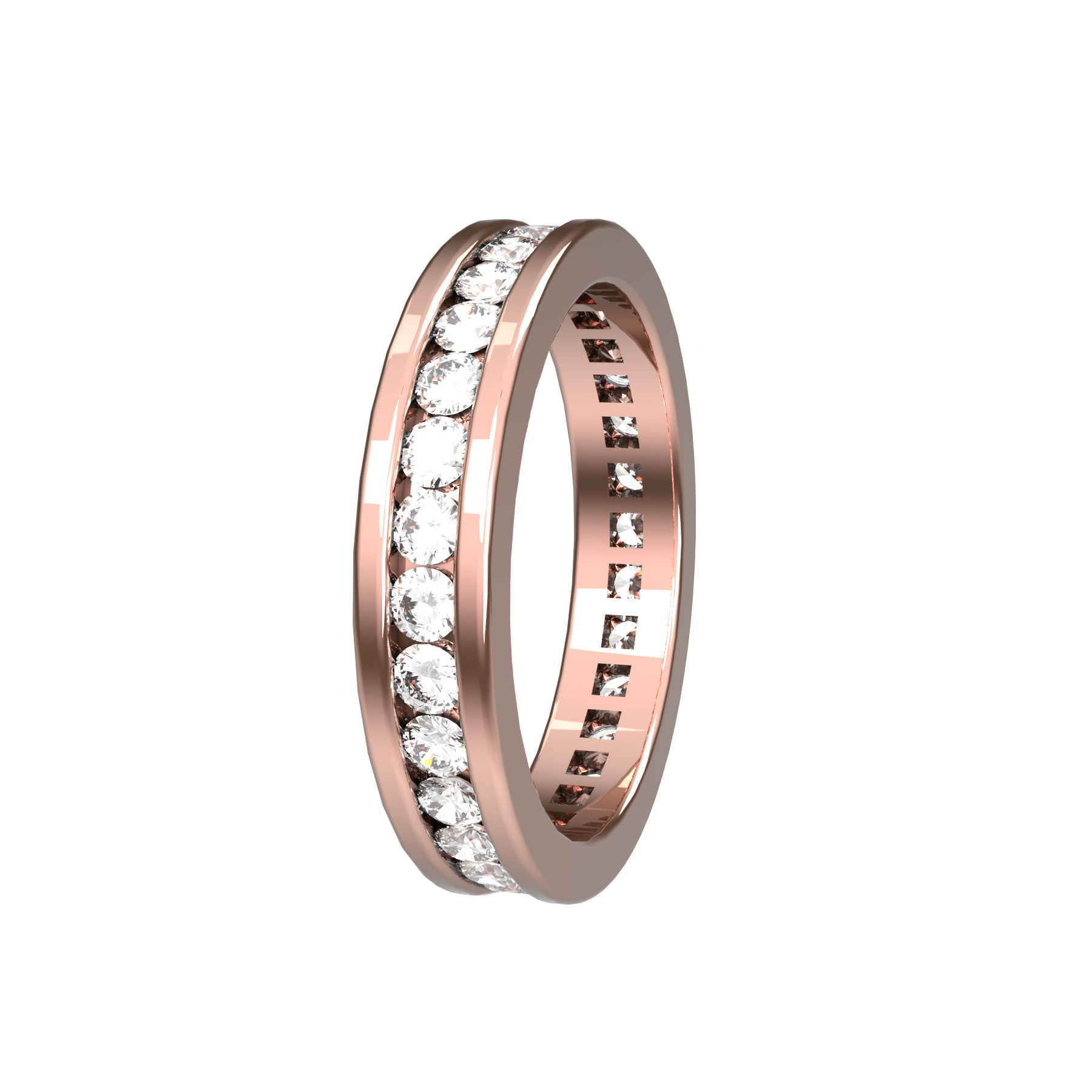 perpetual wedding ring, 18 K pink gold, 0,03 ct round natural diamond, weight about 4,2 g. (0.15 oz), width 4,00 mm