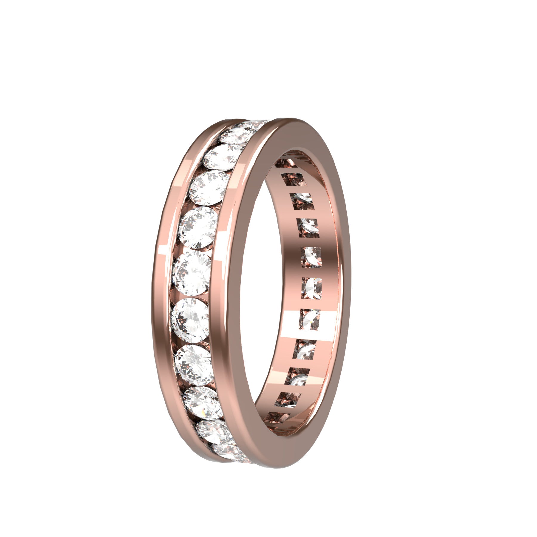 perpetual wedding ring, 18 K pink gold, 0,05 ct round natural diamond, weight about 4,8 g. (0.17 oz), width 4,50 mm